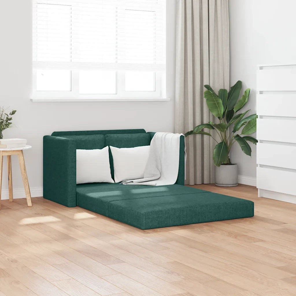 Divano Letto da Terra 2 in 1 Verde Scuro 112x174x55 cm Tessuto 353968