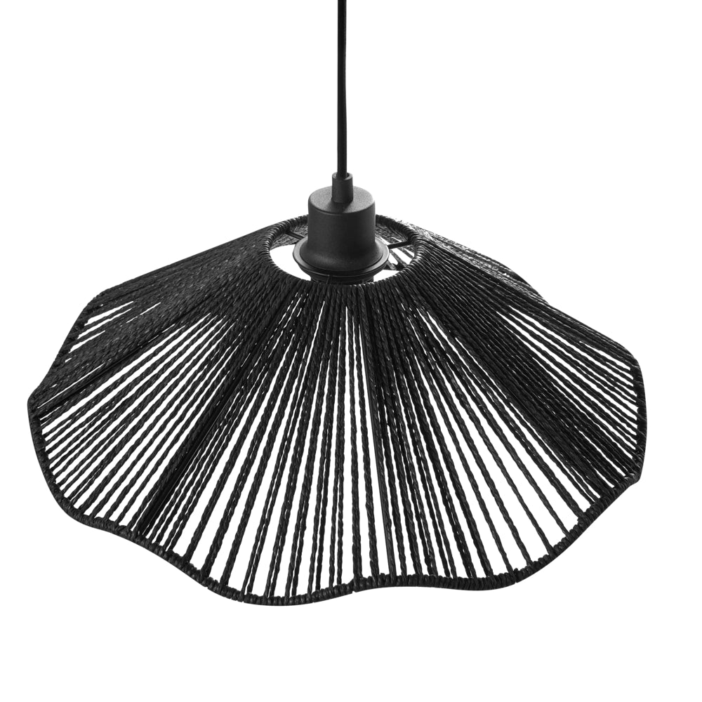 Lampada a sospensione con paralume in carta nera fatto a mano e base in metallo, stile rustico boho