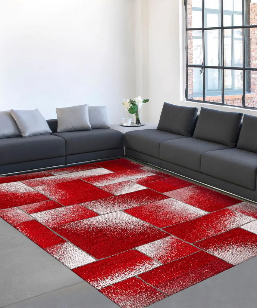 Tappeto Arredo TETRIX ROSSO salotto soggiorno camera, disegno geometrico stile mondrian arte moderna, multiuso lavabile antiscivolo cm.140x200