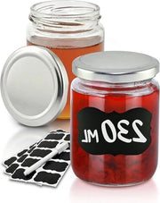 Set di contenitori per conserve 230 ml con coperchi - Aria stagna - Resistente alla lavastoviglie - Set di regalo - Incluso etichette e pennarelli