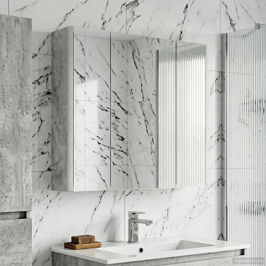 Mobiletto per specchio da Bagno | Armadio da bagno Grigio cemento