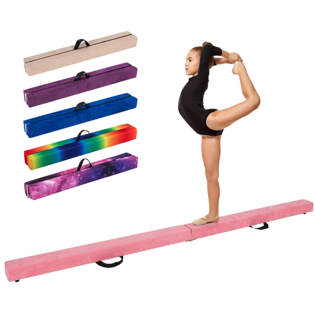Trave da equilibrio pieghevole in schiuma per bambini adolescenti, Trave ginnastica a pavimento con maniglia Rosa-Tappetini ginnastica e yoga