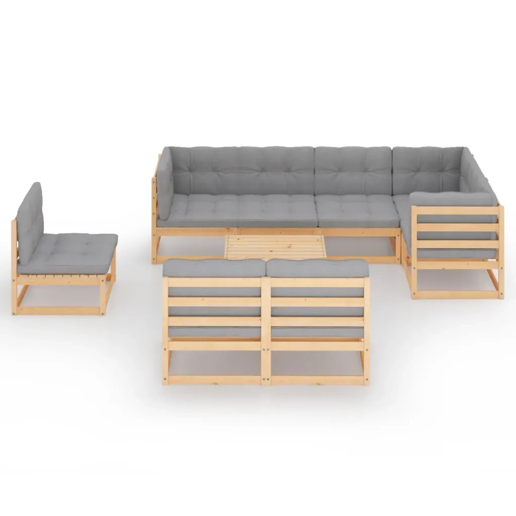 Set Salotto Giardino 9 pz Cuscini Antracite Legno Massello Pino 3076679
