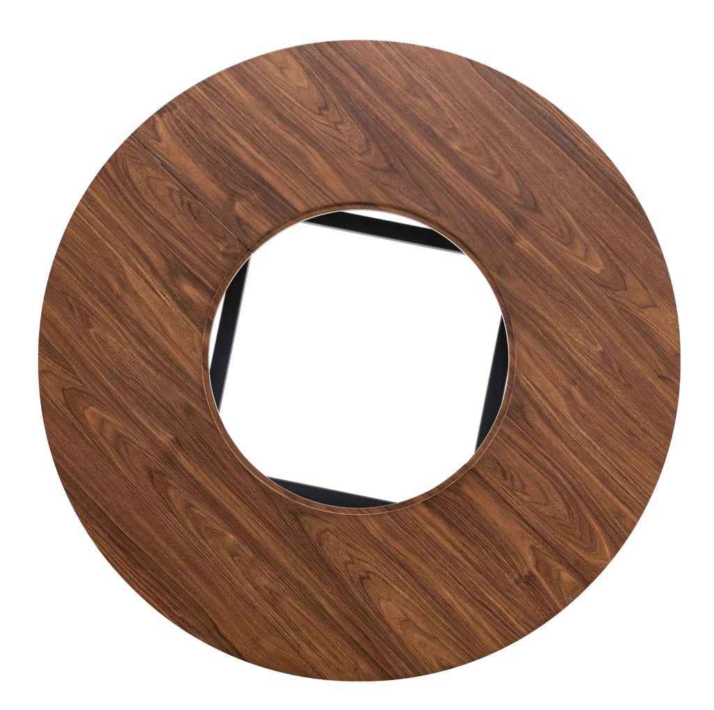 Tavolo rotondo 100 cm in MDF con inserto in vetro e struttura in metallo; marrone/nero