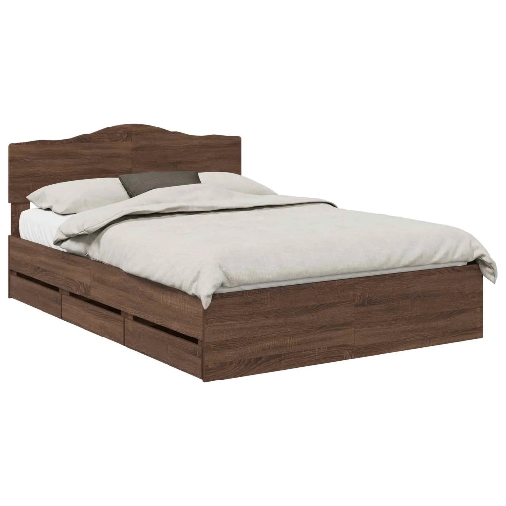 Letto matrimoniale | Letto per adulti | Struttura del letto con cassetto Rovere Marrone 150 x 200 cm