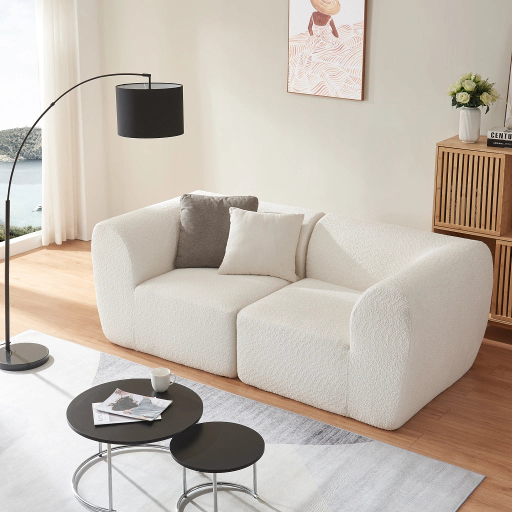 Divano Componibile a 2 Posti Divano Modulare 76x216x108 cm Serie Hurvas - Bianco Crema [en.casa]