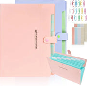 Set di 2 mappe espandibili, A4, con 8 compartimenti, organizzatore documenti, grande cartella, per casa, ufficio, scuola e viaggi (rosa + blu)