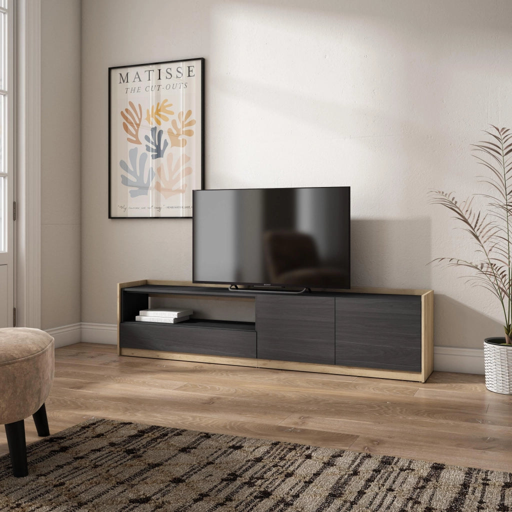 Mobile TV Soggiorno, 207x50x37 cm, Per TV fino a 80", Mobile Soggiorno, Nero e rovere