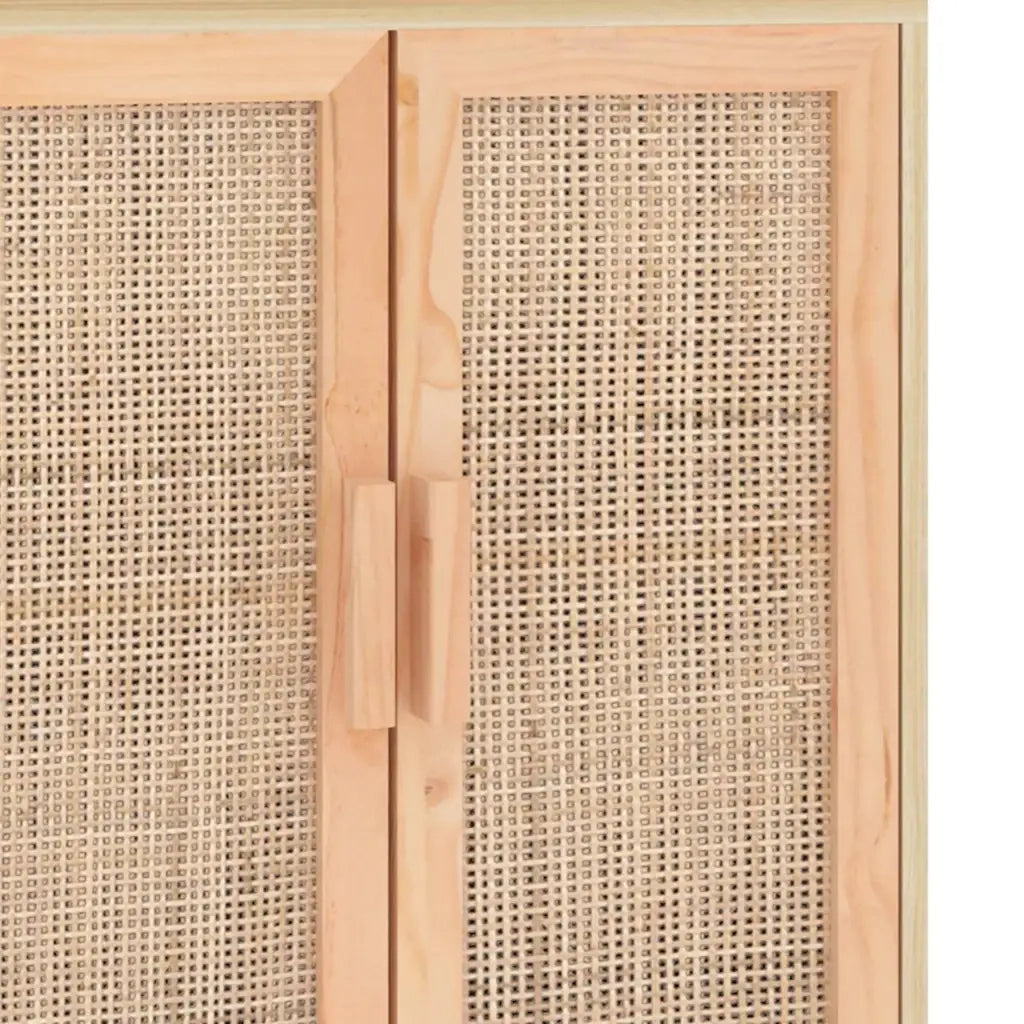 Credenza Marrone 60x30x70cm Legno Massello Pino Rattan Naturale 345632