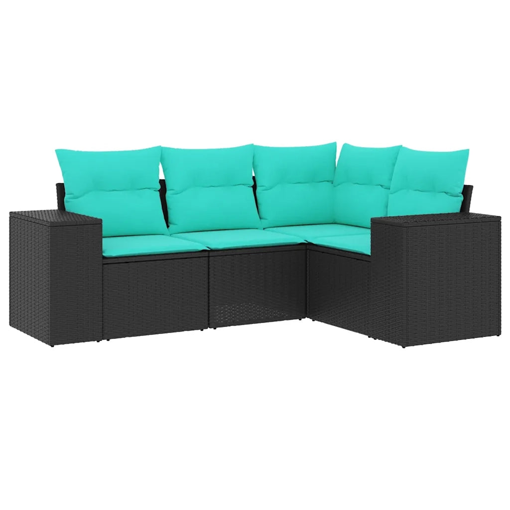 Salotto da Giardino-Set Divani da Giardino 4 pz con Cuscini Nero in Polyrattan 356455