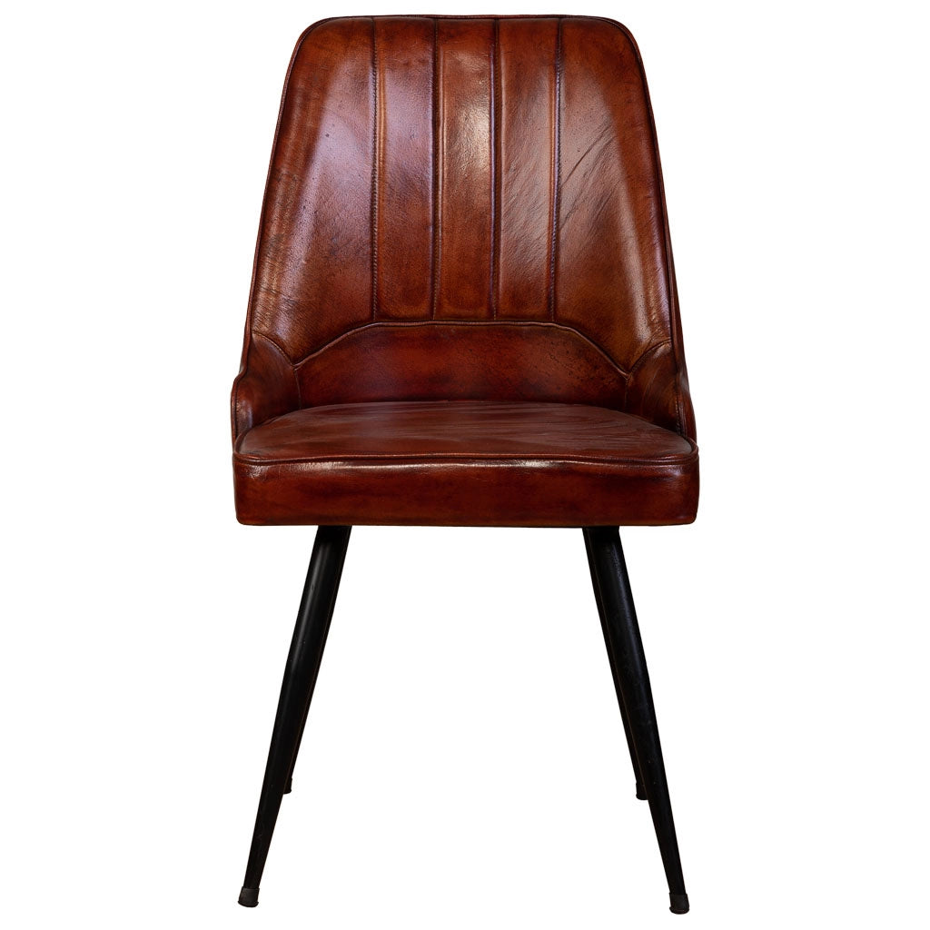 Sedia rivestita in pelle marrone 51x58x91h