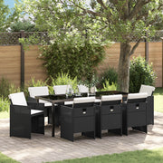 Set da pranzo da giardino 9 pezzi con cuscini in rattan polimerico nero