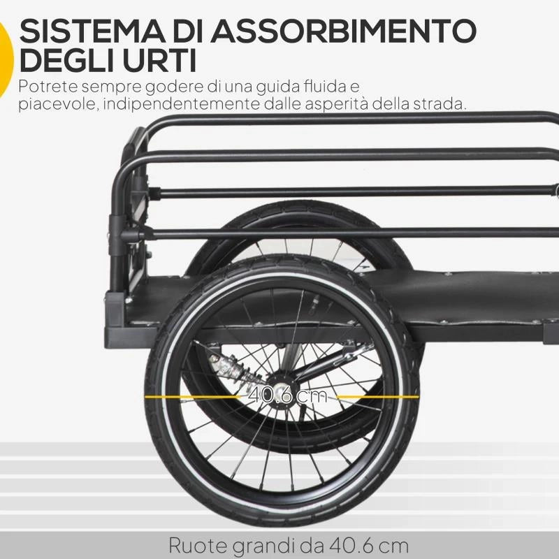 CARRELLO BICI DA 70L CON 2 RUOTE DA 16", 2 CATARIFRANGENTI E BANDIERINA, IN ACCIAIO E PE, 125X64X53.5 CM, NERO