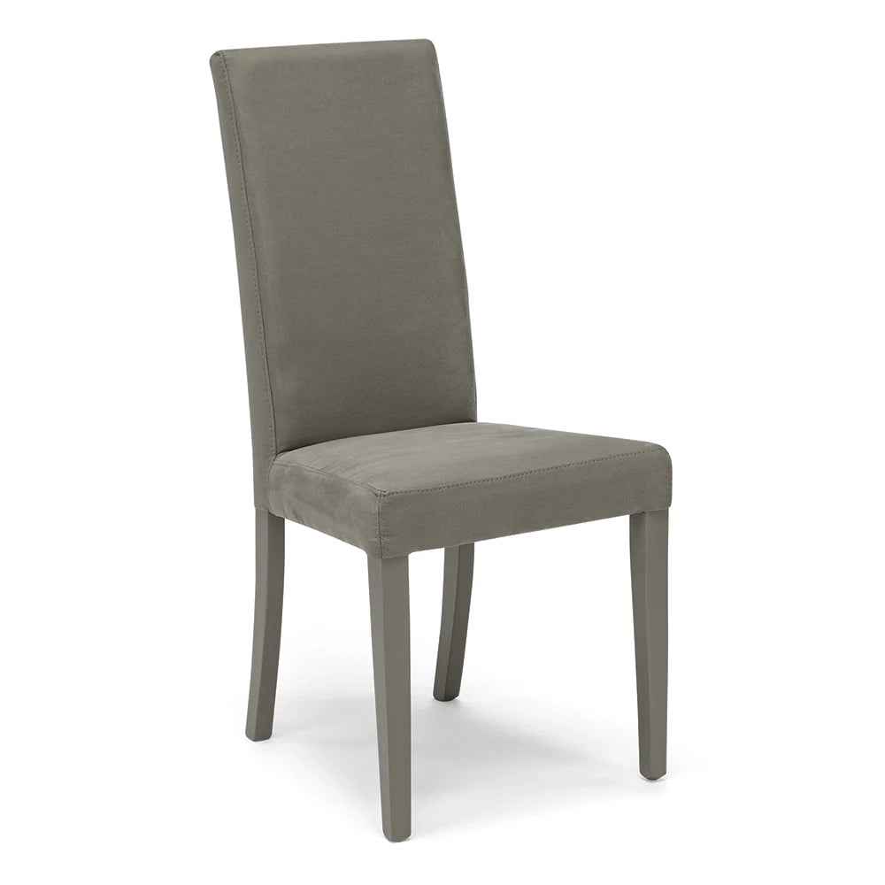 Sedia imbottita per sala da pranzo EDI NEW, MADE IN ITALY, design moderno, rivestimento in tessuto idrorepellente effetto camoscio, gambe in legno in tinta, colore Grigio