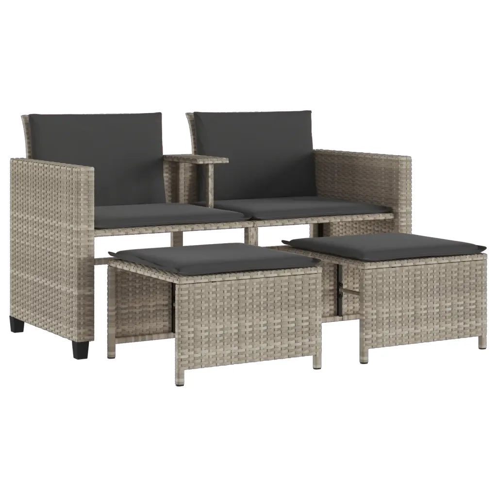 Divano Giardino 2Posti Tavolo Sgabelli Grigio Chiaro Polyrattan 368421