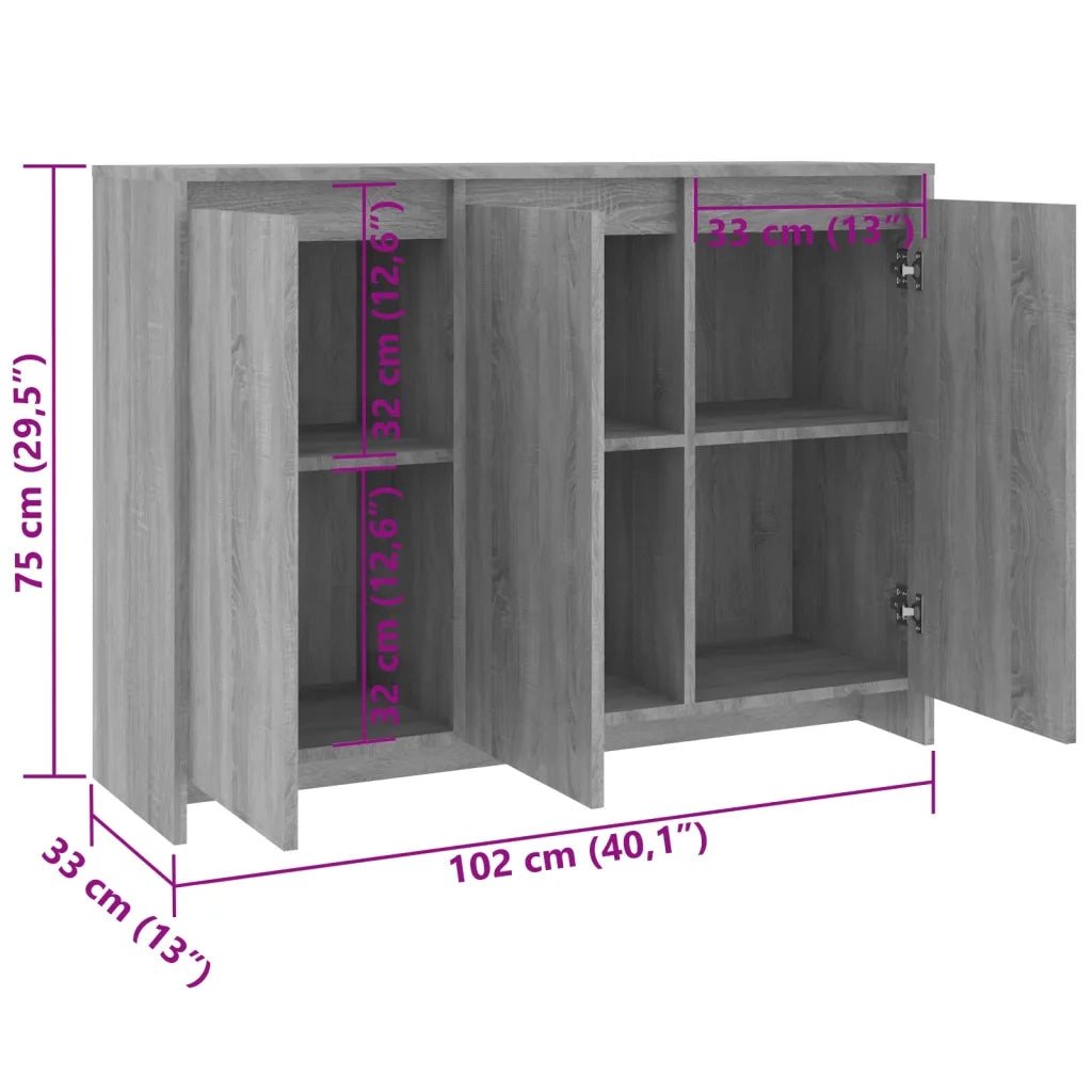Credenza | Madia | Buffet da pranzo | Armadio da pranzo Grigio Sonoma 102x33x75 cm in Truciolato