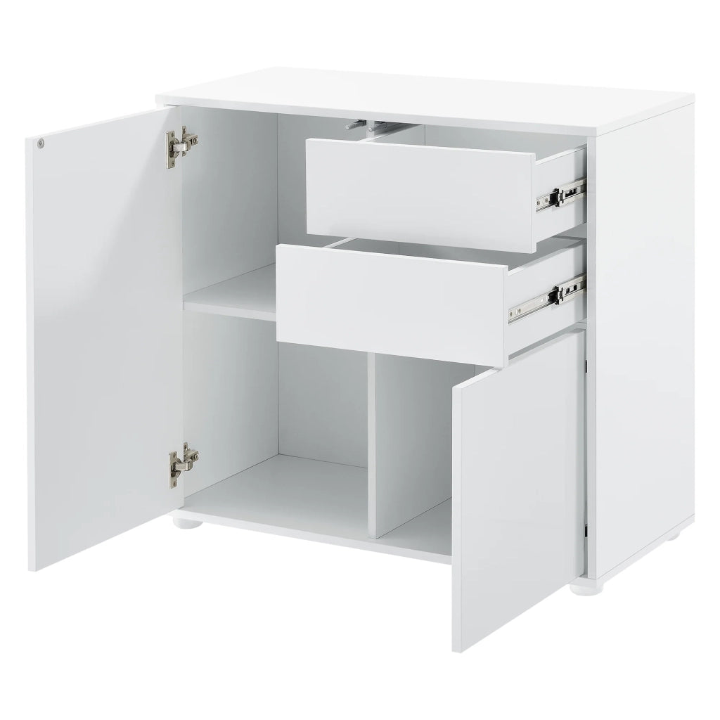 Cassettiera con 2 cassetti e 2 ante 74 x 79 x 36 cm bianco lucido 03_0006817