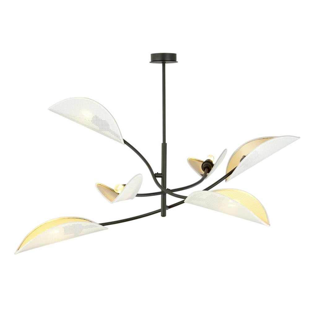 Lampada a sospensione Lotus in acciaio nero con paralumi a forma di foglia