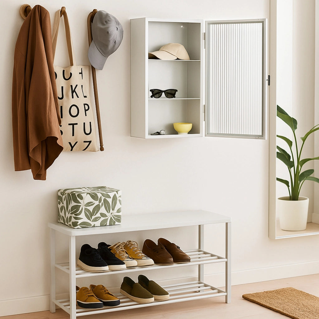 Armadietto a Parete Zundert Pensile ad Anta in Vetro Scanalato 60 x 35 x 15 cm - Bianco [en.casa]