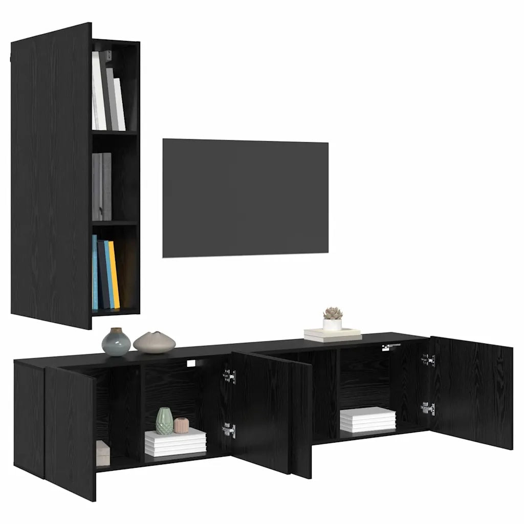 Mobile TV da Parete 5 pz-Set di 5 Credenza per TV sospesa Rovere nero Legno multistrato 400289