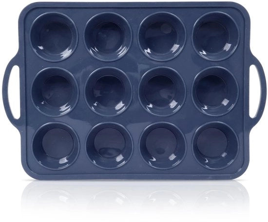 Muffiniera a 12 Cup - Forma di Muffin in Silicone con Struttura in Metallo - Antiscivolo - Maniglia - Maggior Stabilità - Forma di Cupcake