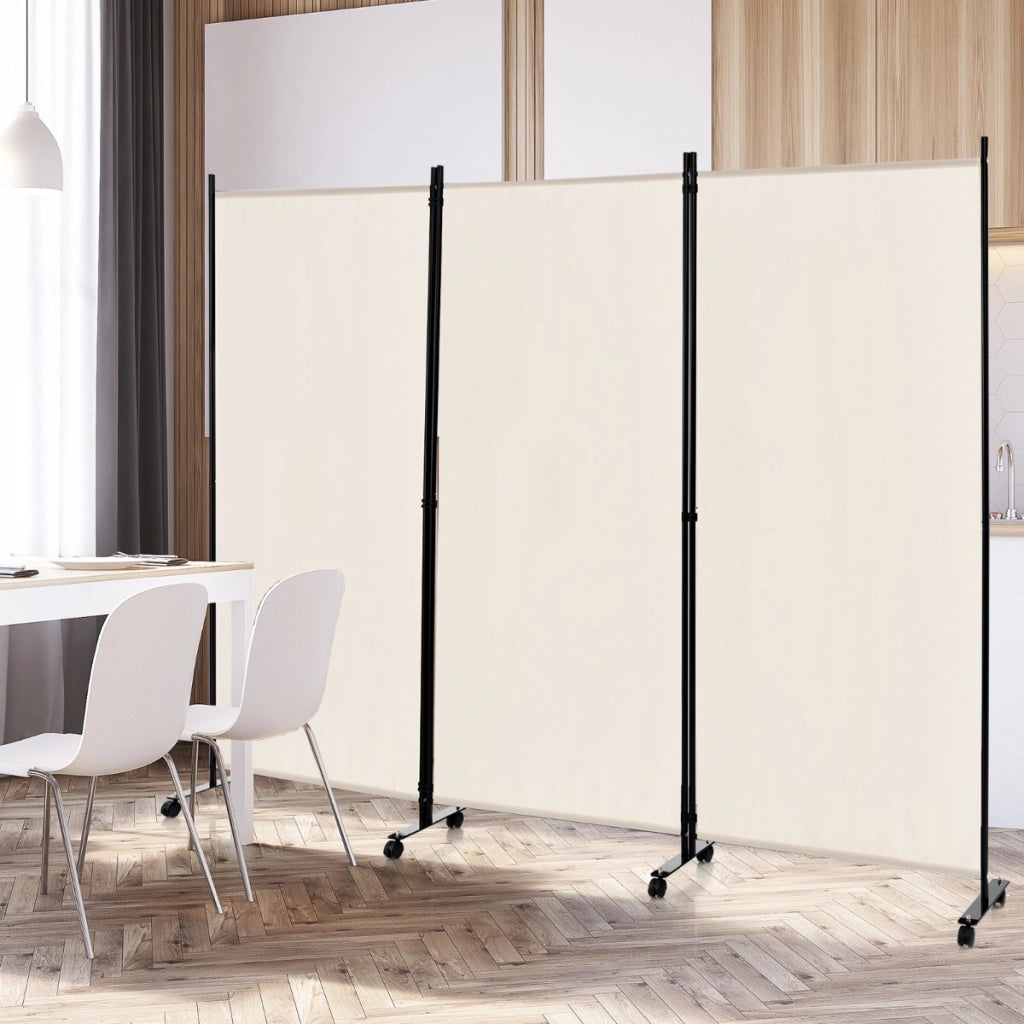 Divisorio a 3 pannelli-Paravento in tessuto portatile con ruote per privacy, Divisorio indipendente per casa e ufficio Beige