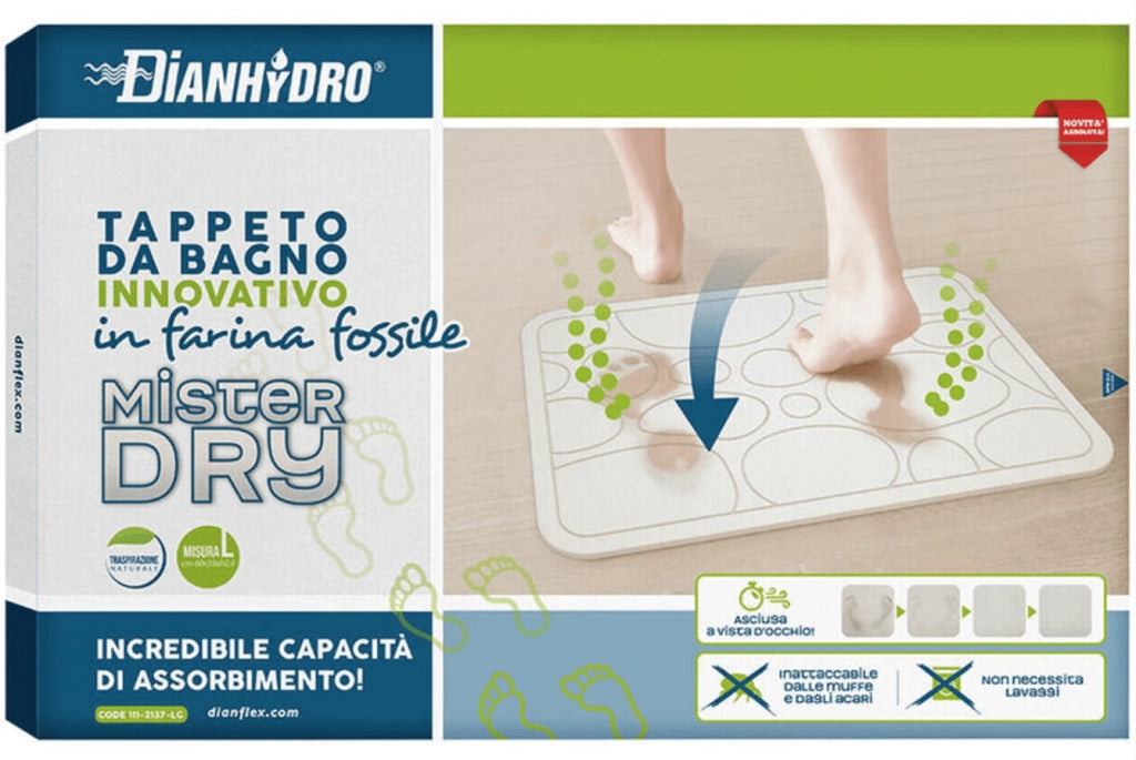 Tappeto da bagno rigido Mister Dry in farina fossile super assorbente asciugatura rapida traspirante anti acari uso interno 60x39 cm Mister Dry