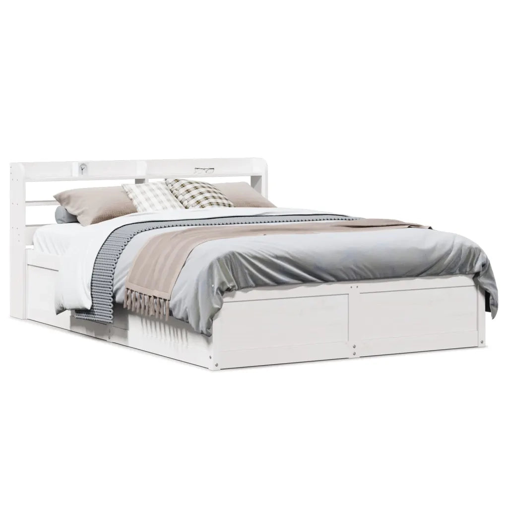 Giroletto con Testiera-Struttura Letto con testiera Bianco 160x200 cm Legno Massello di Pino 899941