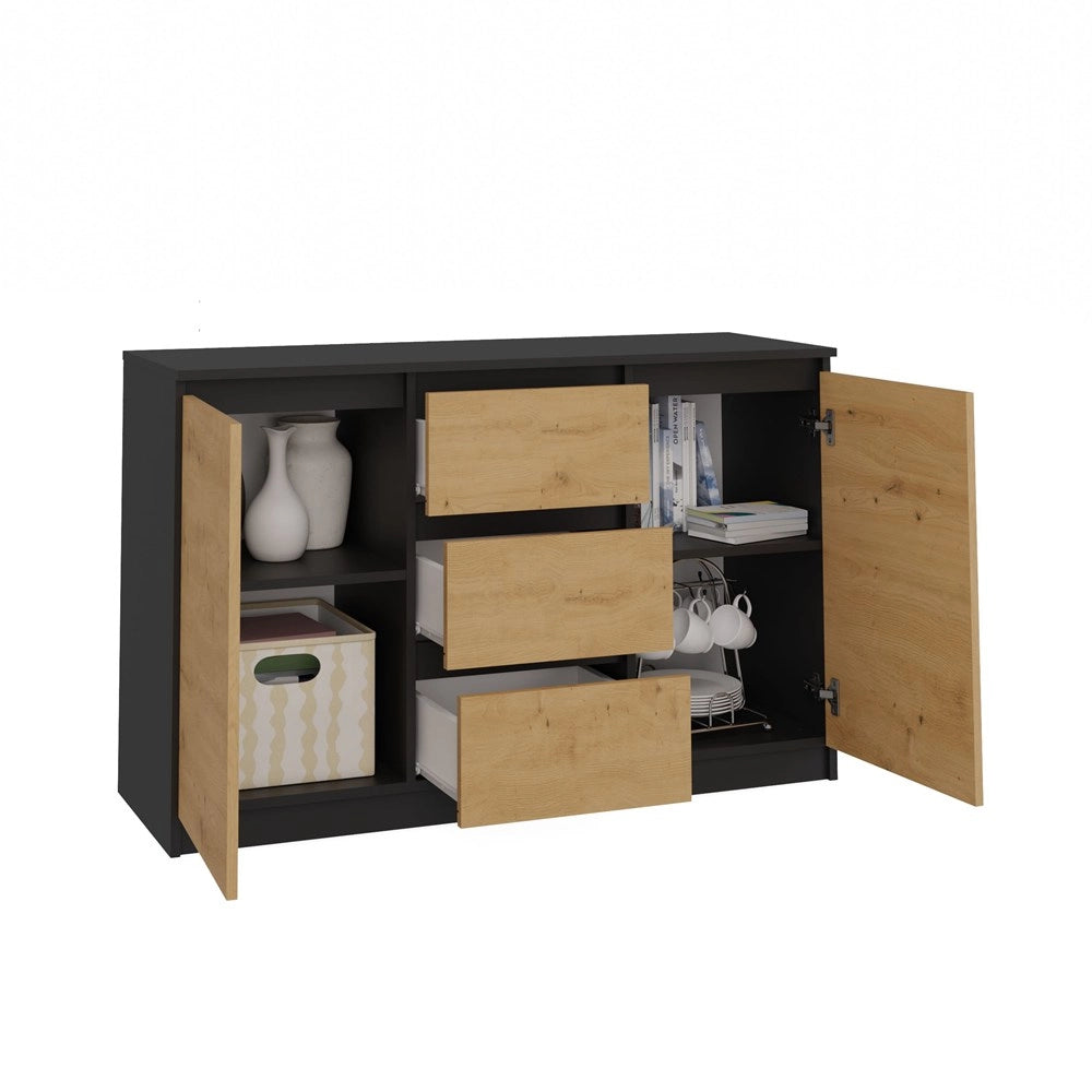 Cassettiera MALWA 2d3s antracite rovere artisan per camera e soggiorno