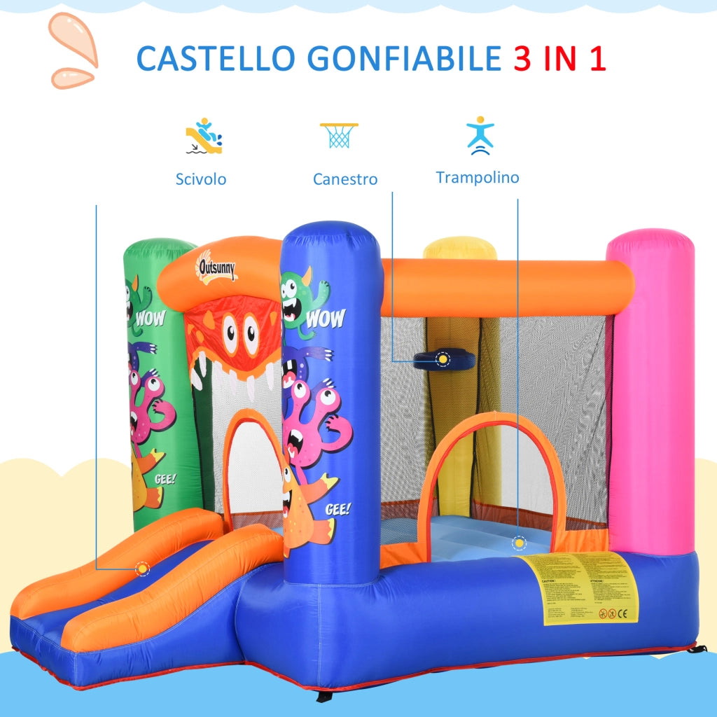 Castello Gonfiabile Bambini con Scivolo e Canestro ¨C zephmum ¨C 250x180x175 cm