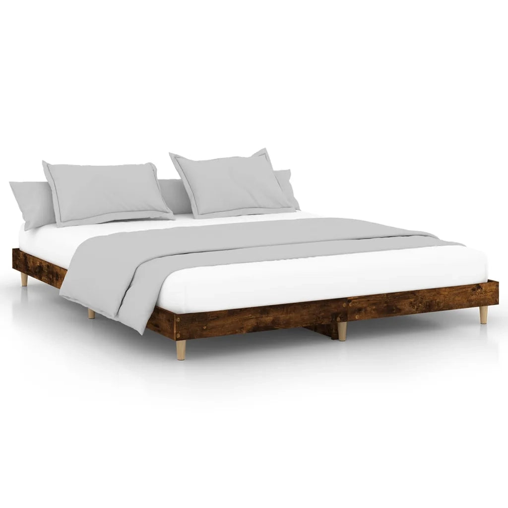 Letto matrimoniale | Letto per adulti | Giroletto senza Materasso Rovere Fumo 150x200 cm in Truciolato