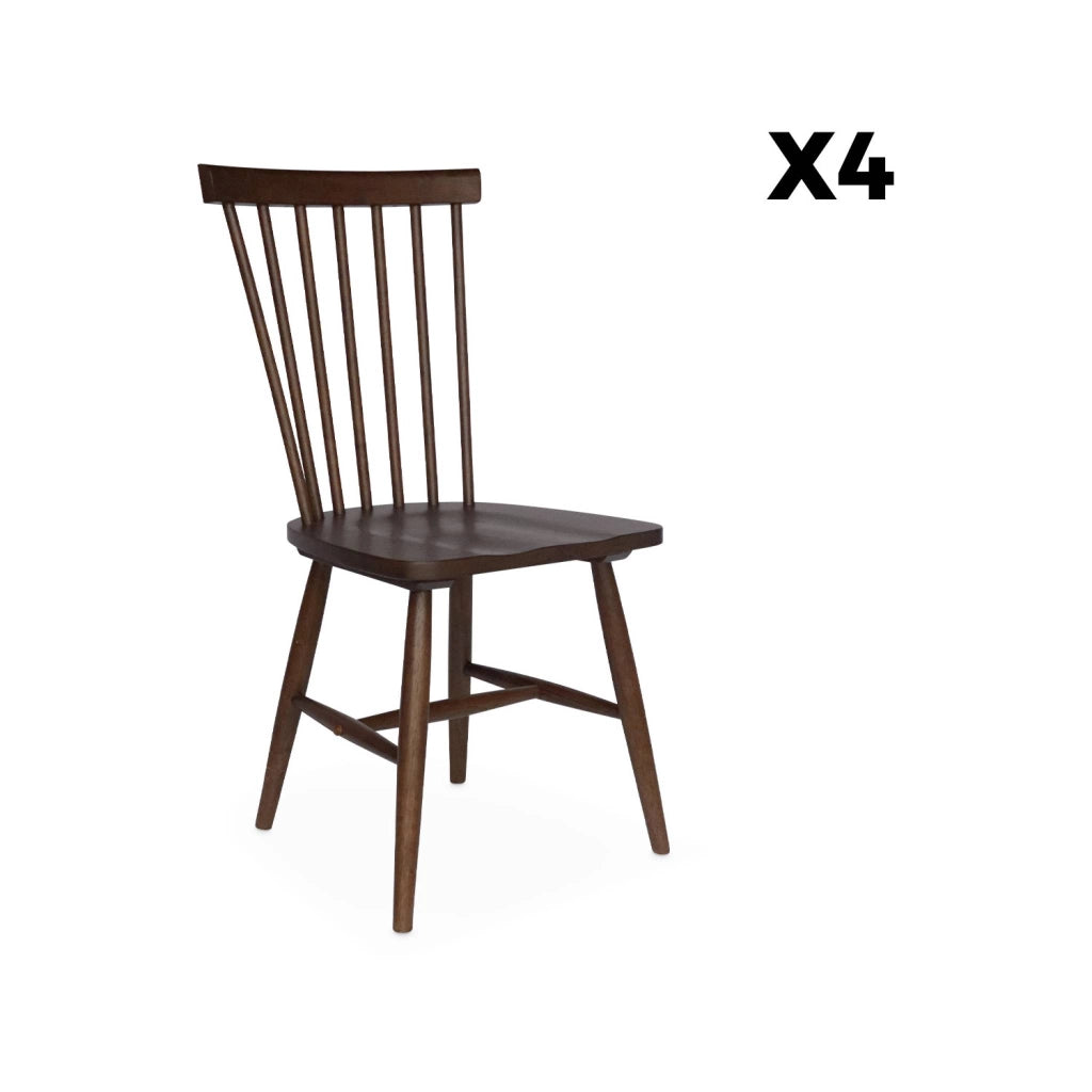 Set di 4 sedie in legno di hevea, noce