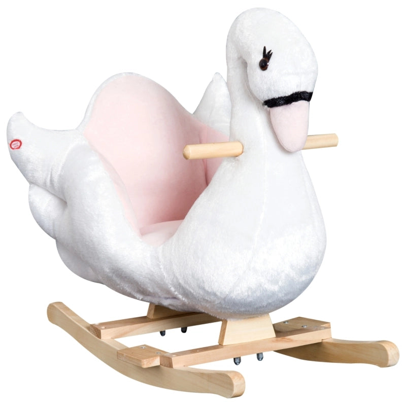Cavallo a dondolo per bambini, rosa e bianco, morbido animale a dondolo, giocattolo per la cameretta dei bambini, 60x32x55 cm