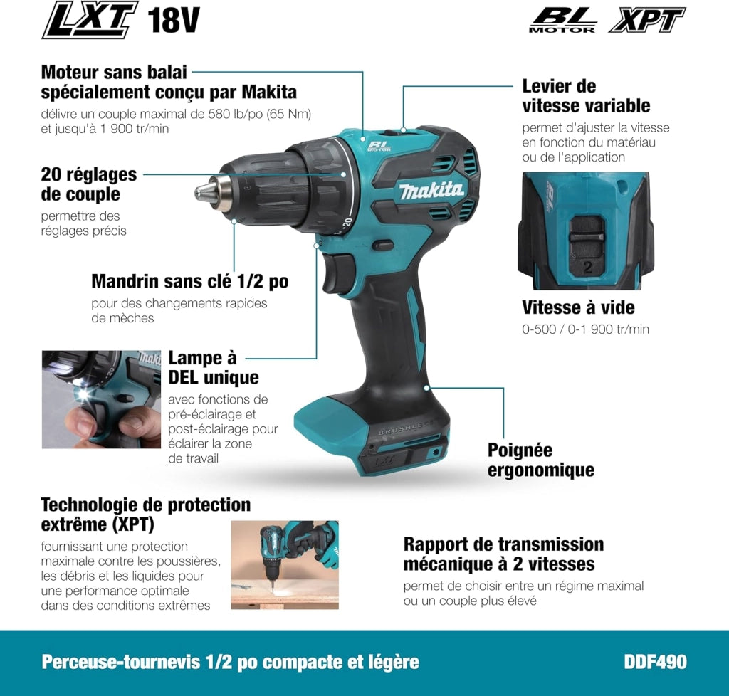 DDF490Z - Trapano avvitatore LXT agli ioni di litio, 18 V, batterie e caricabatterie non inclusi