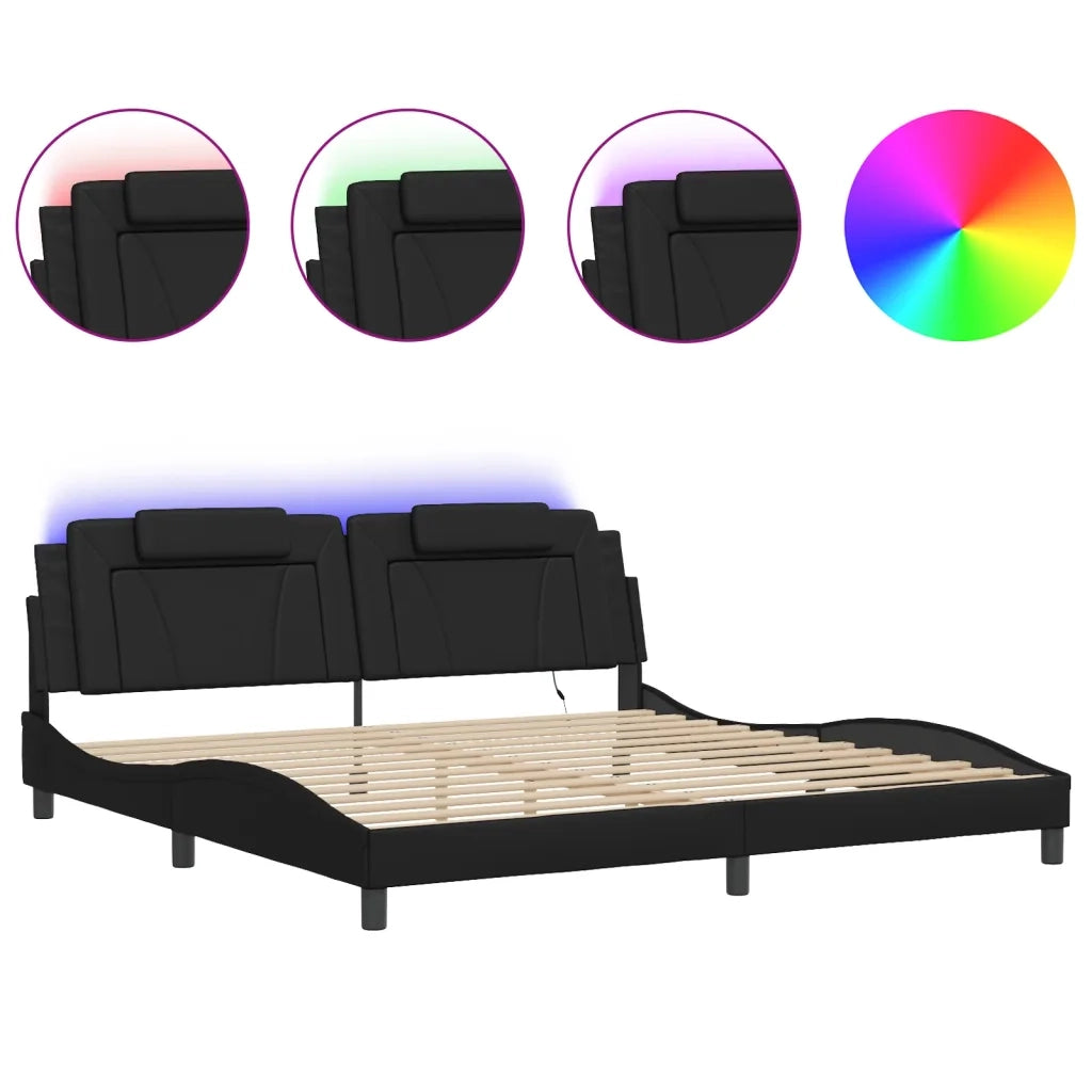 Giroletto Viana con LED senza Materasso-Struttura Letto Nero 200x200 cm
