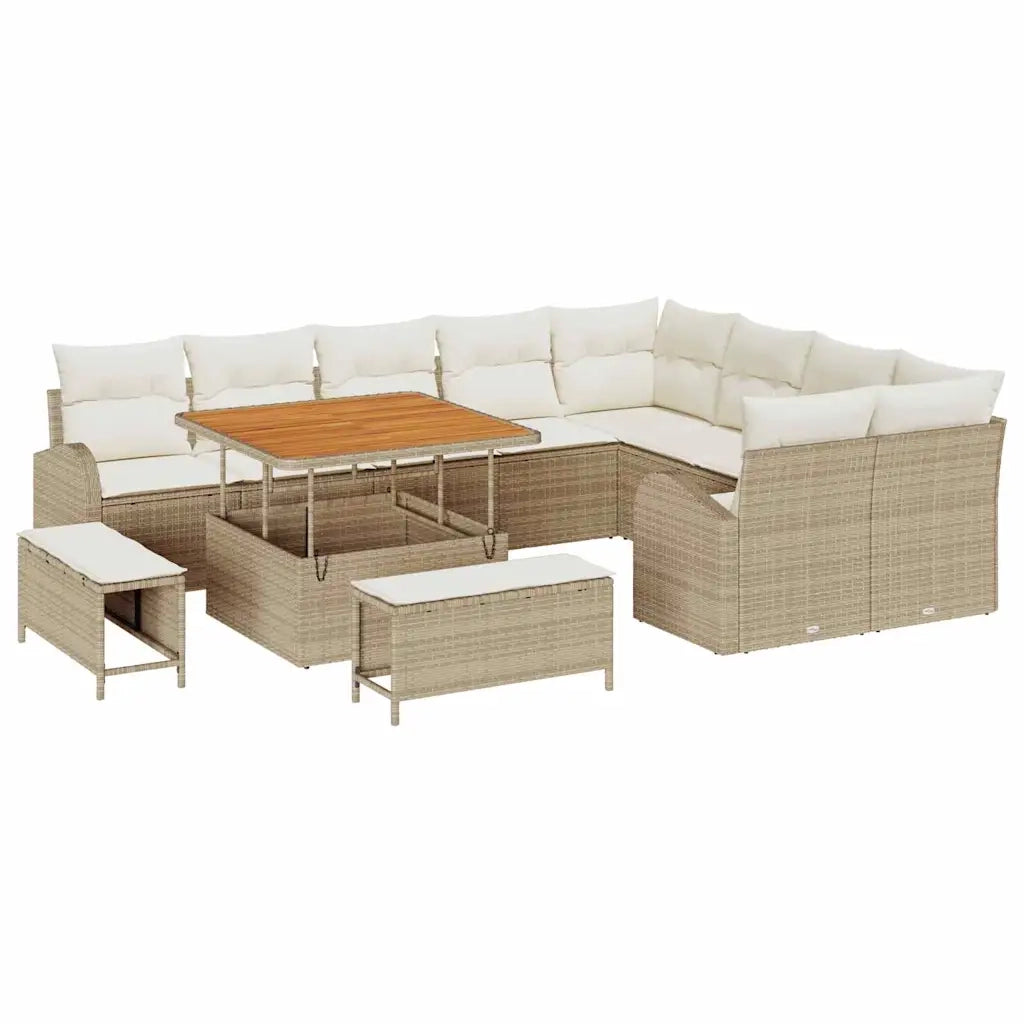 Set Divano da Giardino con cuscino 12 pcs Beige polyrattan
