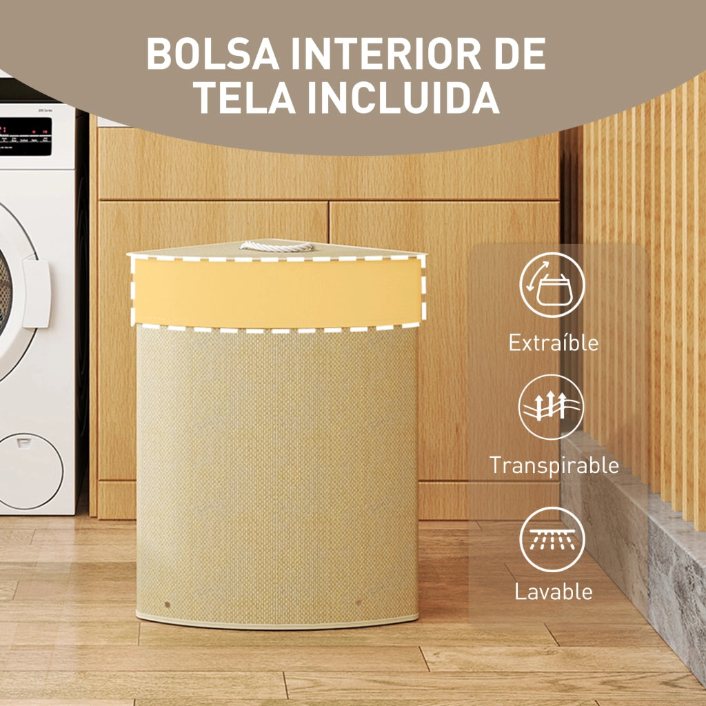 Cestino Angolare per Biancheria in Bamb¨´ 55L ¨C Zephmum ¨C 35x35x60 cm Crema