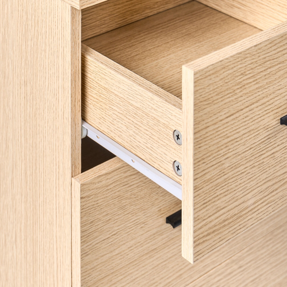 Cassettiera a 5 cassetti in MDF con finitura rovere marrone chiaro in stile scandinavo