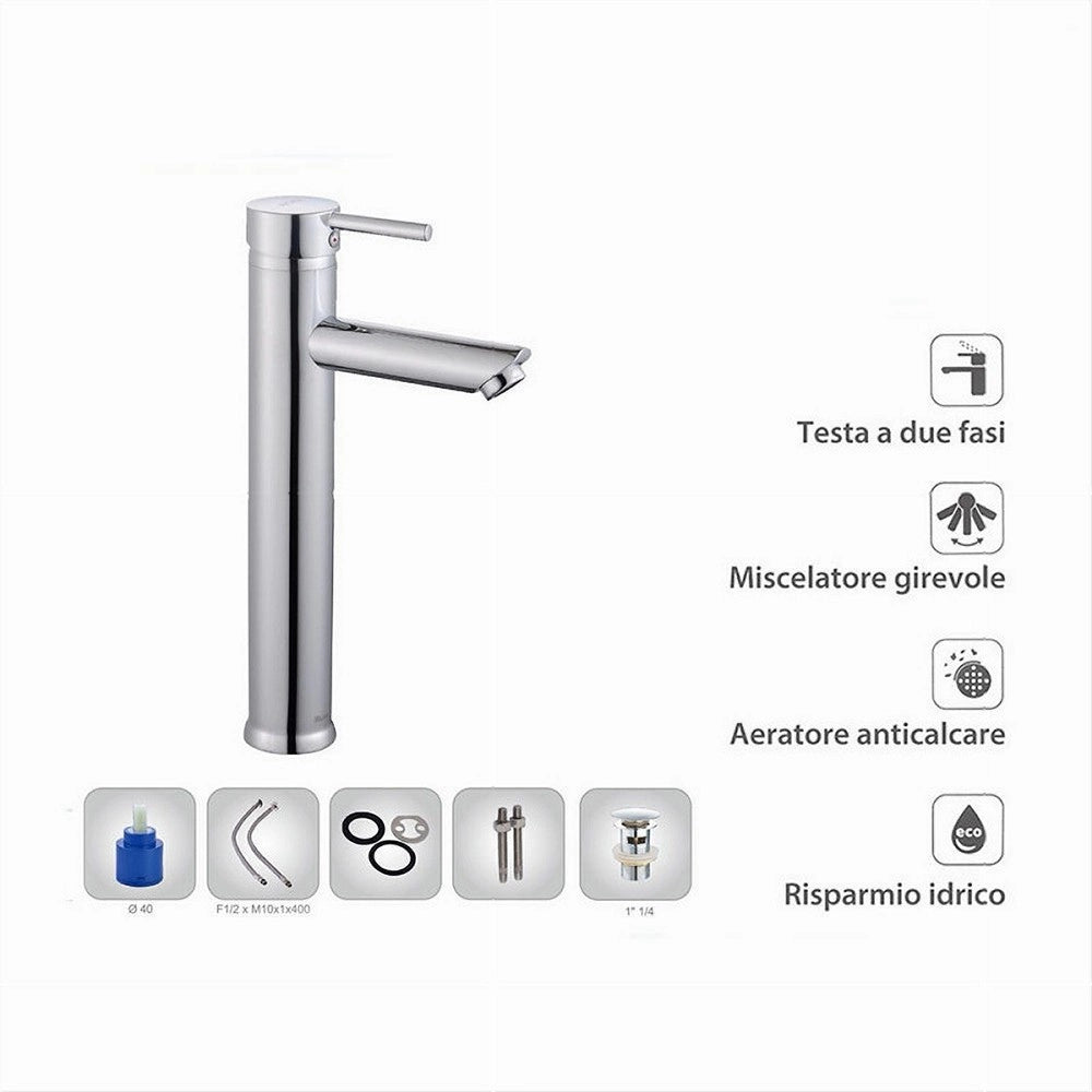 Trade Shop - Rubinetto Bagno Cromato Lucido Miscelatore Orientabile Lavabo A Canna Alta 87388 -