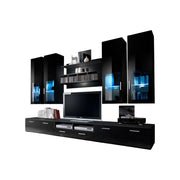 Composizione mobili TV design collezione LORA. Colori nero opaco e nero lucido.