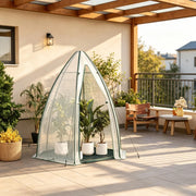 Serra a tunnel in PE 130 gsm con base e struttura in tubi d'acciaio con porta e finestre con zip bianca 160 × 180 × 160 cm