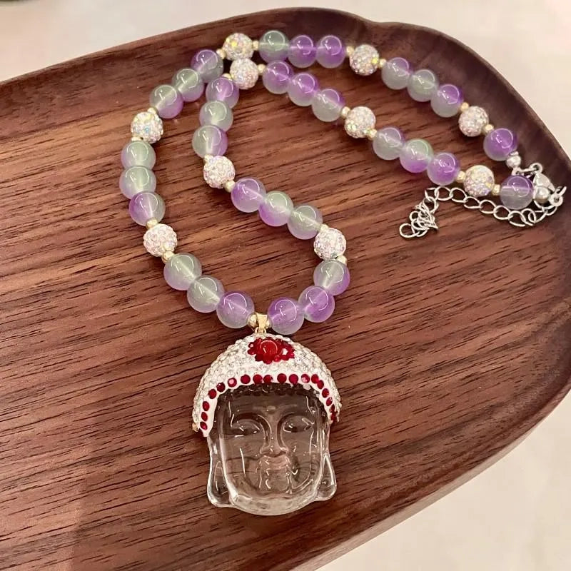 Collana con ciondolo Buddha in cristallo: gioiello fatto a mano con perline