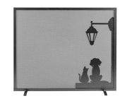 Parascintille per Camino 1 Anta 60x51cm in Ferro Verniciato Grigio Martellato