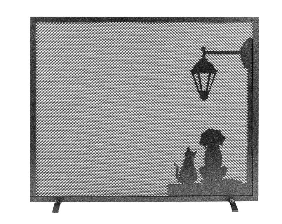 Parascintille per Camino 1 Anta 60x51cm in Ferro Verniciato Grigio Martellato