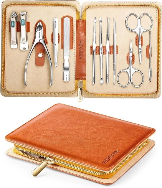 Set di Clip per Unghie Regalo - Clip per Unghie Professionali in Acciaio Inossidabile per Manicure e Pedicure con Kit di Pulizia e Custodia in Pelle
