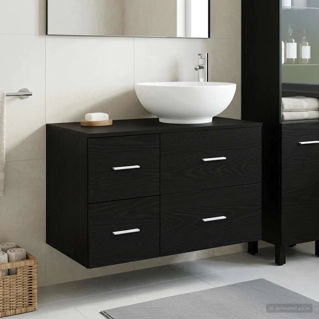 Set di mobili per il bagno 2 pz Rovere Nero 3403993