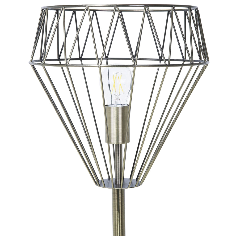 Lampada da Terra Ottone Metallo 160 cm Gabbia Geometrica Paralume Industriale Luce