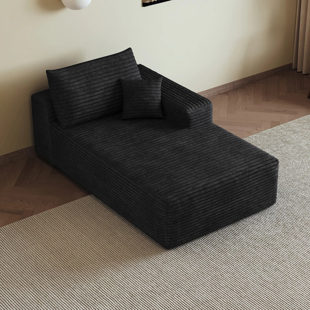 Divano ad angolo convertibile modulare con chaise destra senza montaggio in tessuto morbido nero per salotto e camera da letto