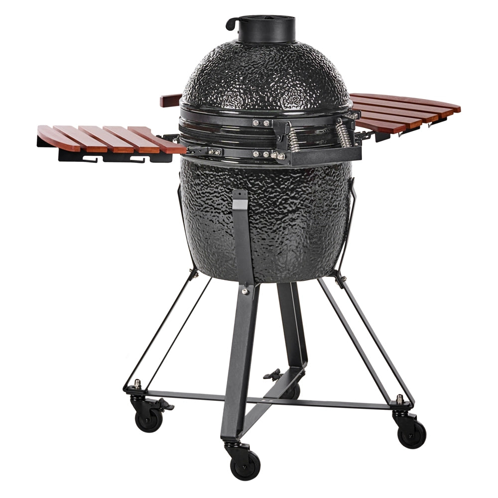 Barbecue da esterno in ceramica a carbone con coperchio termometro e griglia di cottura colore nero