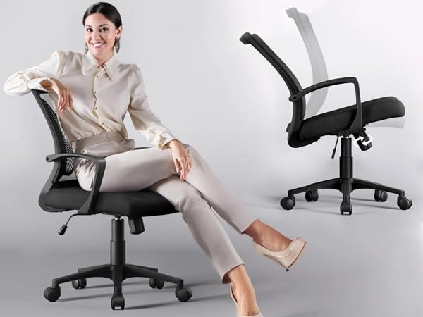 FENIXSHOP24 Sedia Ufficio Ergonomica, in rete traspirante, Supporto Lombare, Regolazione in Altezza e reclinabile Poltrona girevole con ruote – Nera - HLD-9090